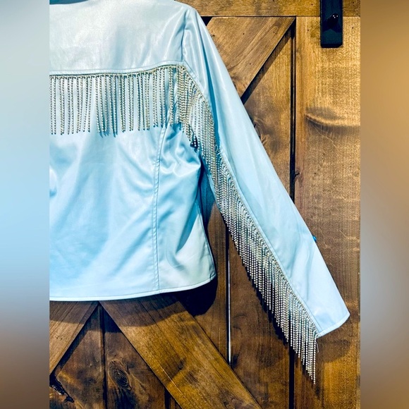 NWOT Blue B Cowgirl Rhinestone Fringe Faux Leather Jacket - Picture 9 of 15